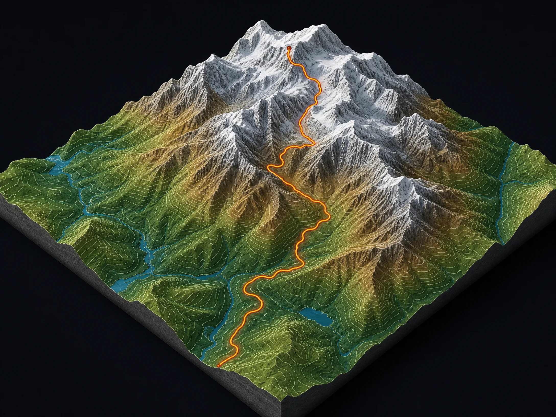 本期挑战山峰3D地形图，显示攀登路线与海拔变化